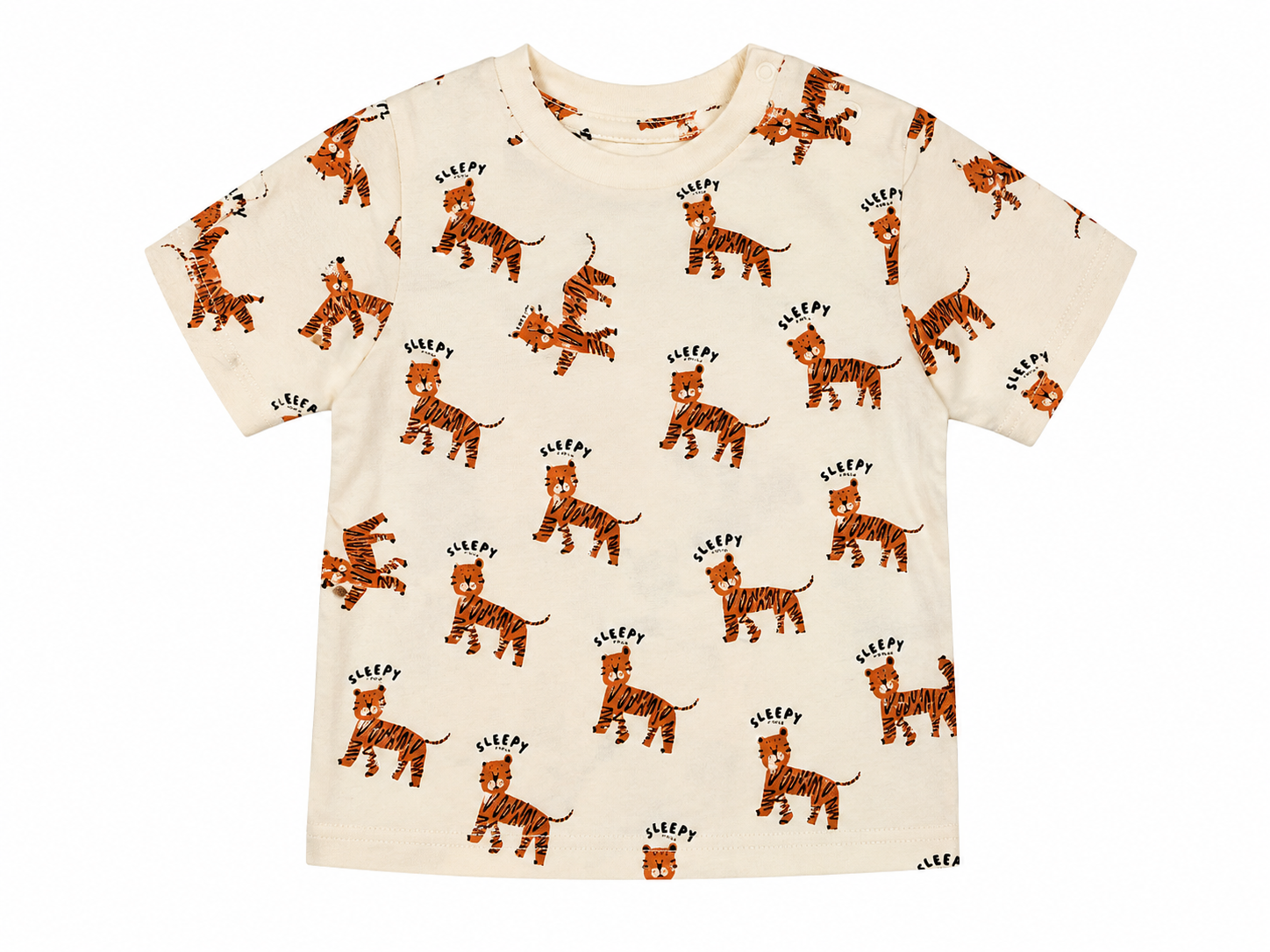 Baby Unisex Sleepy Tiger Print T-Shirt – Cream
